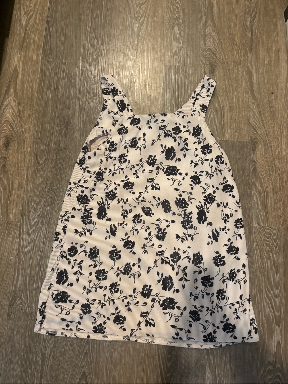 White Floral Dress with Black Print